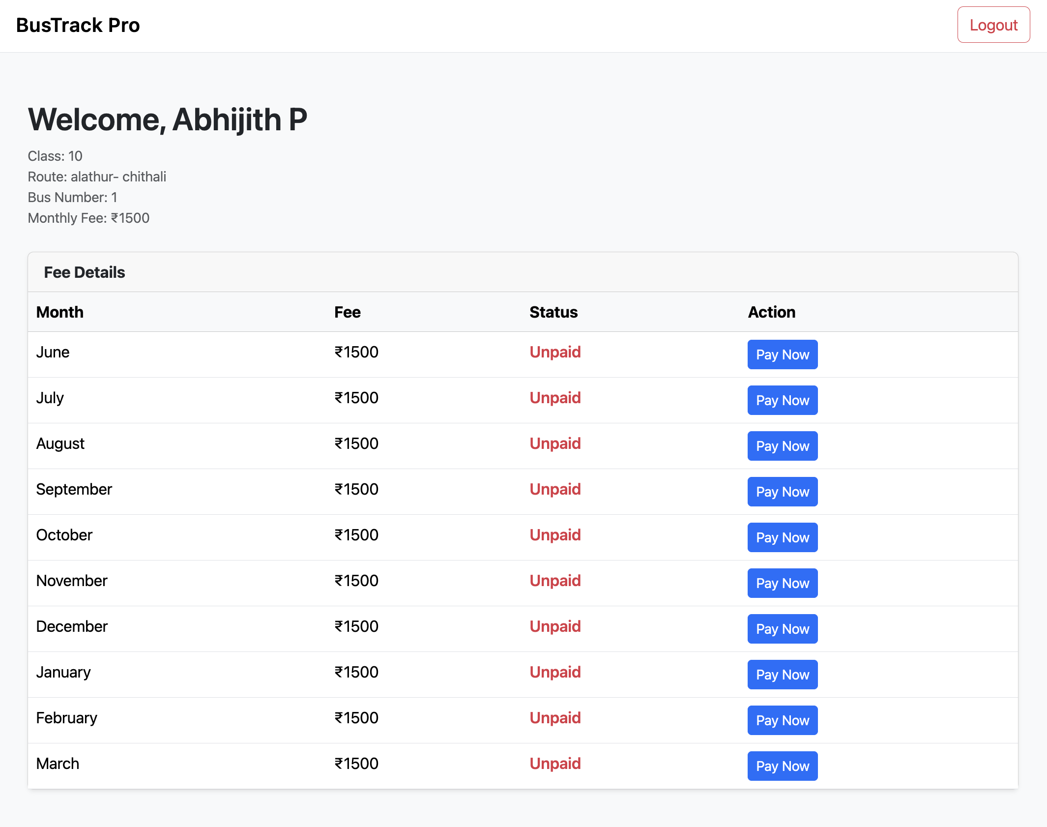 School Transit Management System